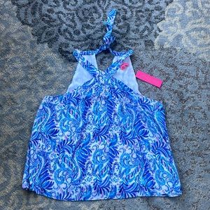 Lilly Pulitzer Rori Top Baha Blue Bird Is The Word Twist Halter Neck XL